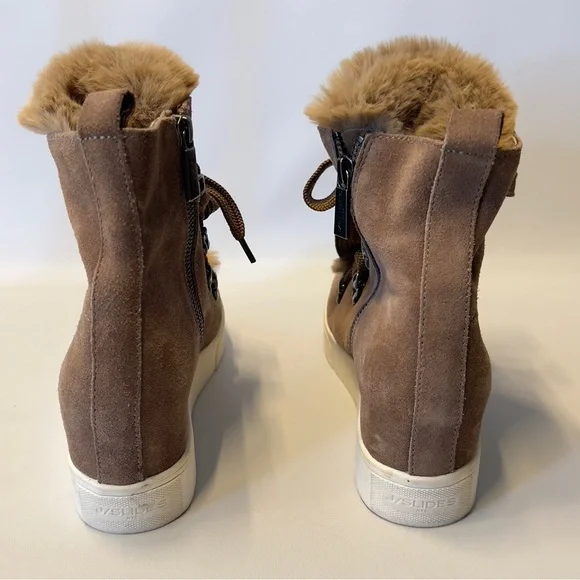 J/SLIDES Tan Suede and Fur Lace UpWinter Boot white Sole Women’s size 7.5